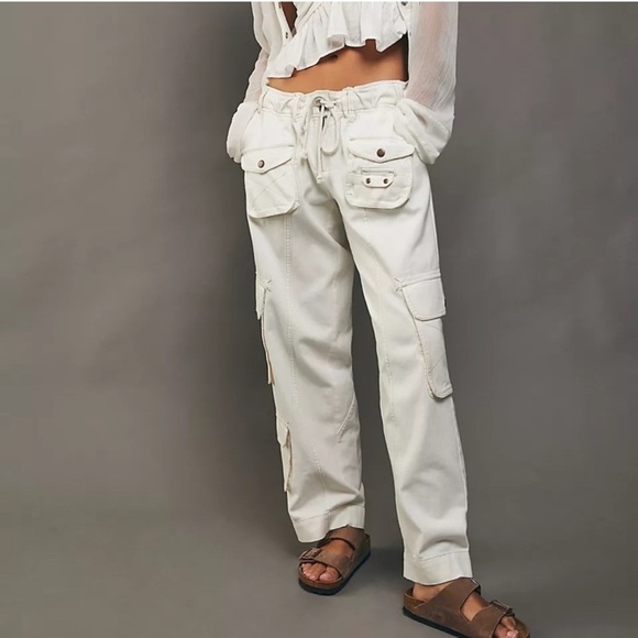Free People Tahiti Cargo Pants Green Utility Low Rise In Tofu Ivory Size S - Picture 17 of 17